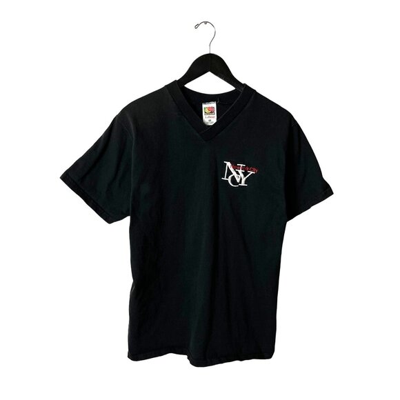 Vintage 90s Fruit of the Loom New York City NYC V-Neck Black T-Shirt M Cotton - Picture 1 of 14